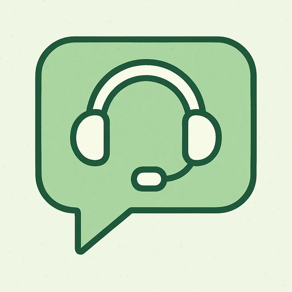 Gelembung chat hijau dengan headset — dukungan 24/7